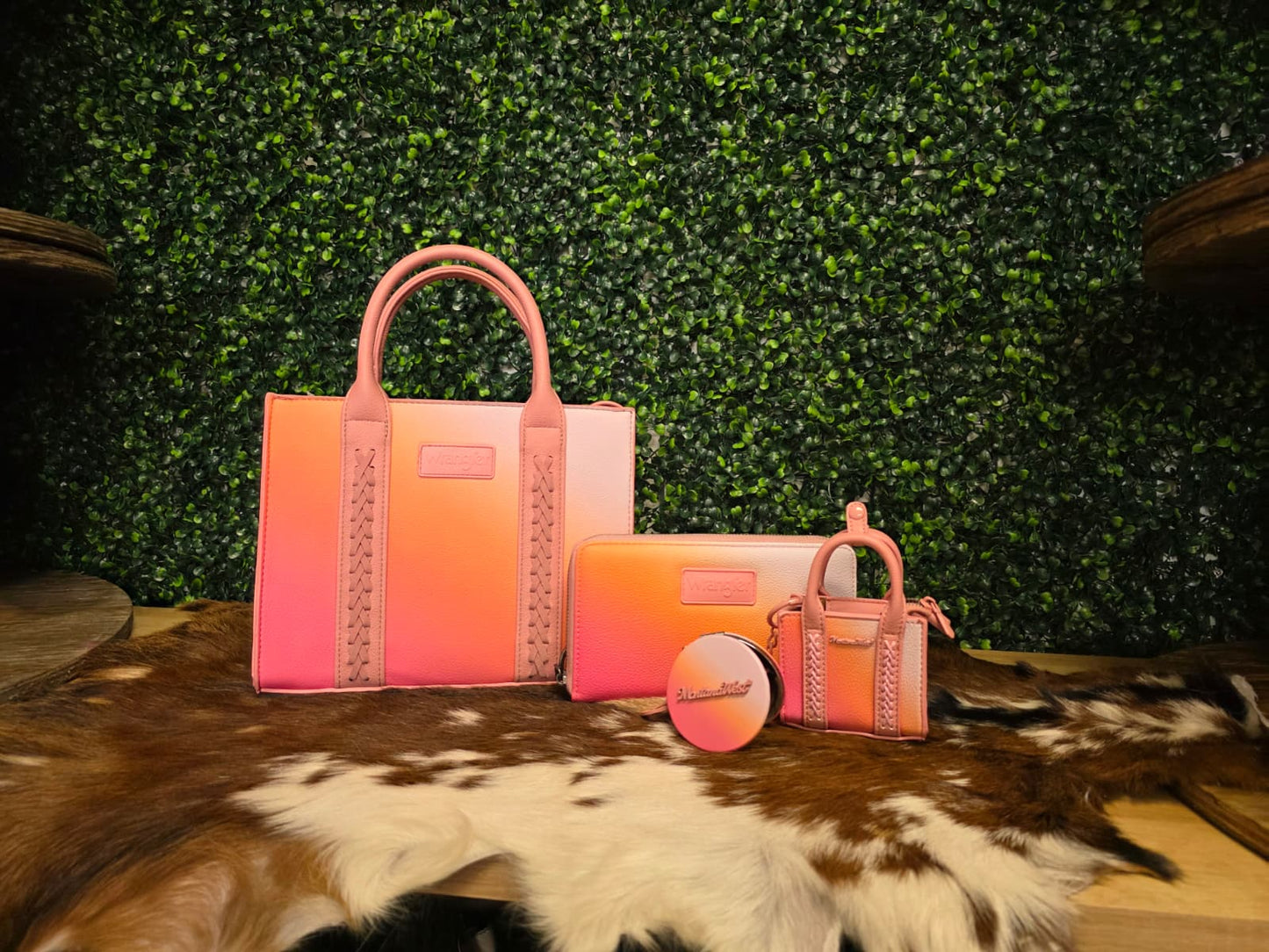 Wrangler Ombre Western Tote/Crossbody/Wallet/Montana West Mini Tote - Pink