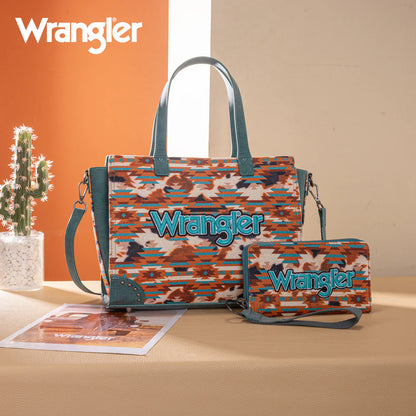 Wrangler Aztec Print Tote/Crossbody Wallet Set