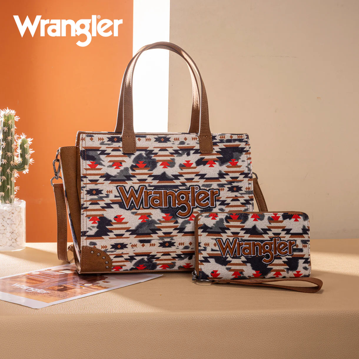 Wrangler Aztec Print Tote/Crossbody Wallet Set