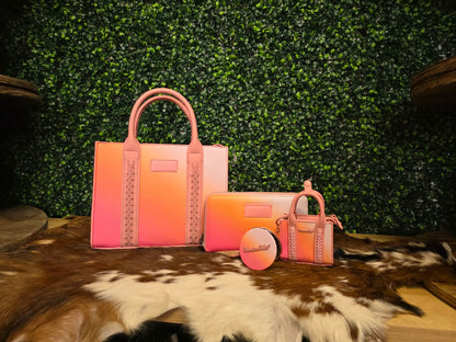 Wrangler Ombre Western Tote/Crossbody/Wallet/Montana West Mini Tote - Pink