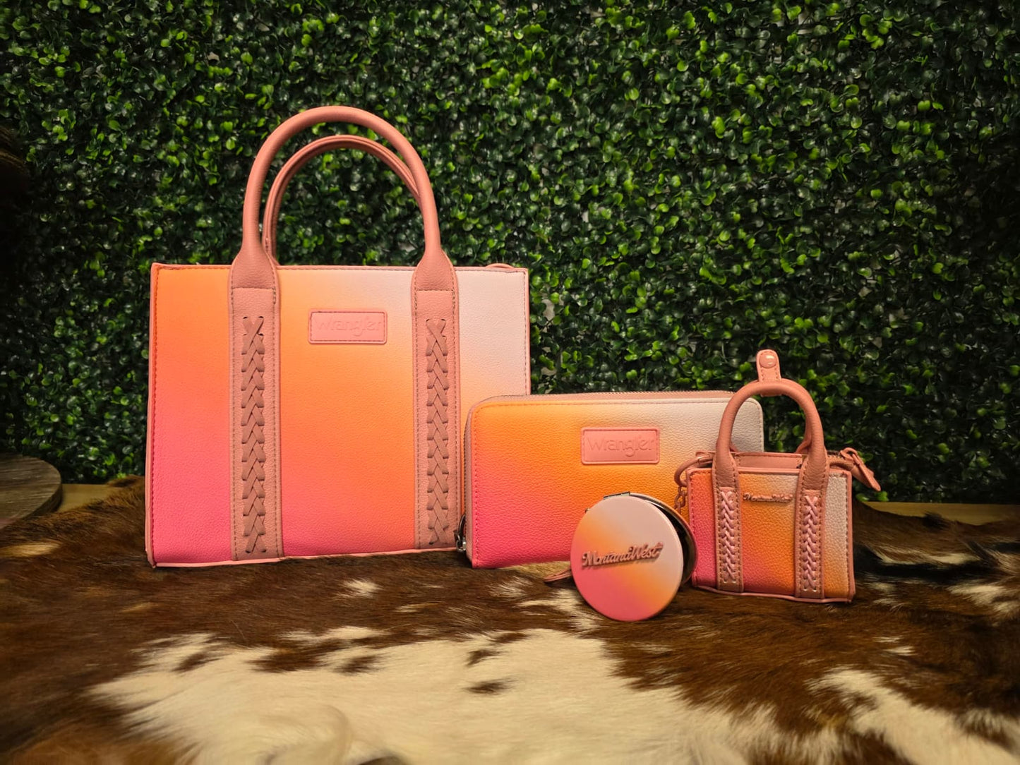 Wrangler Ombre Western Tote/Crossbody/Wallet/Montana West Mini Tote - Pink
