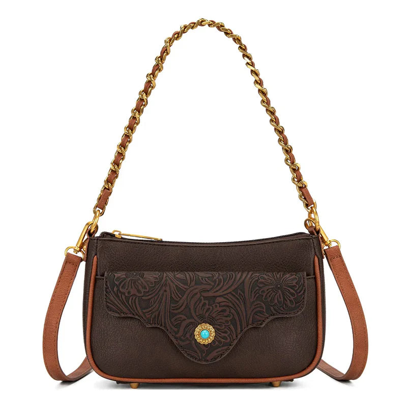 Montana West Tooled Floral Chain Shoulder Crossbody Bag