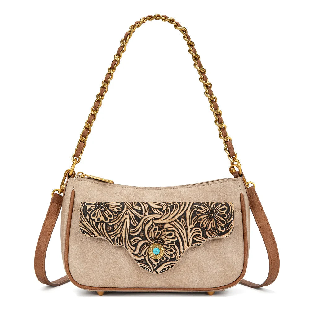 Montana West Tooled Floral Chain Shoulder Crossbody Bag