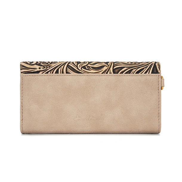 Montana West Floral Tooled Wallet with Turquoise Concho Accent