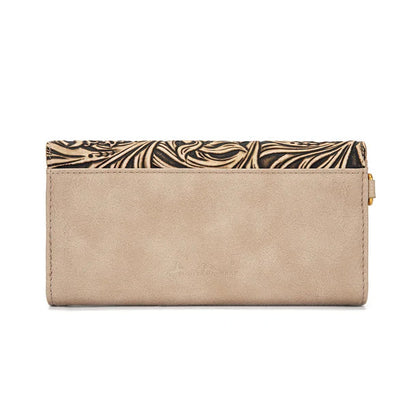 Montana West Floral Tooled Wallet with Turquoise Concho Accent