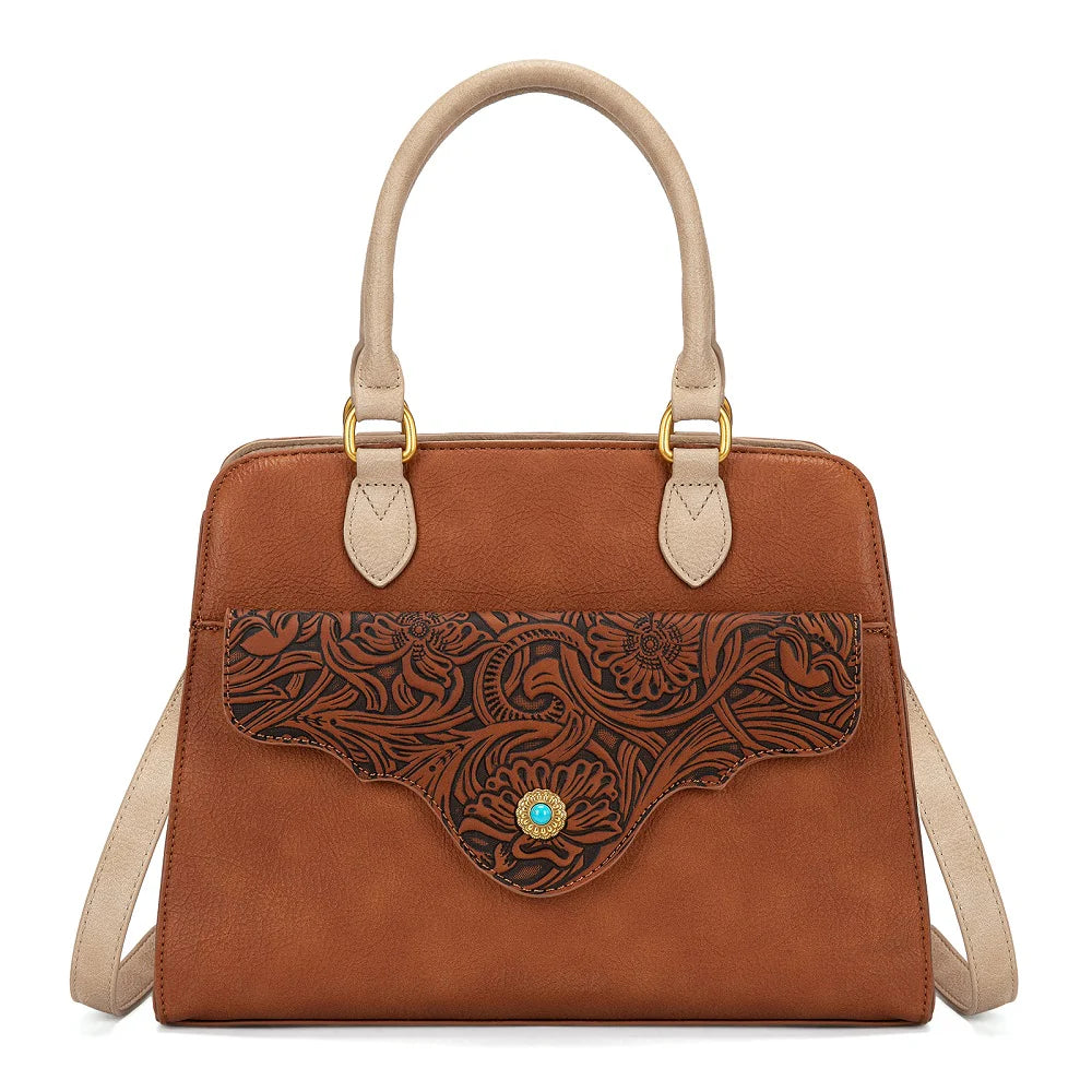Montana West Tooled Floral Concealed Carry Satchel Crossbody Bag