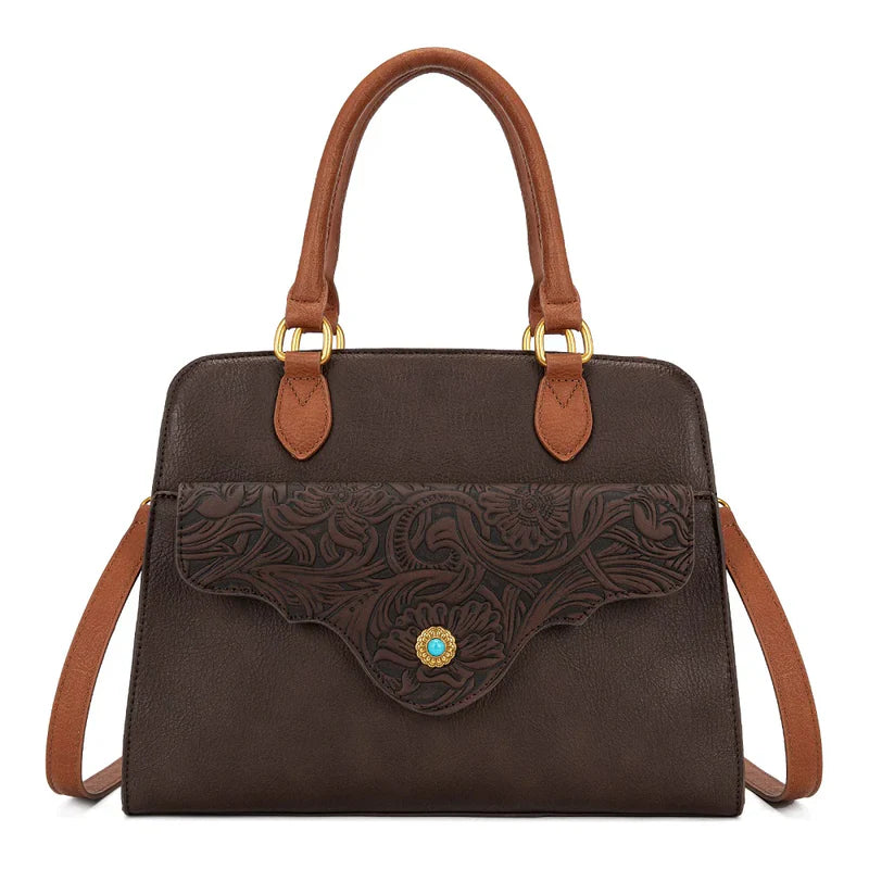 Montana West Tooled Floral Concealed Carry Satchel Crossbody Bag