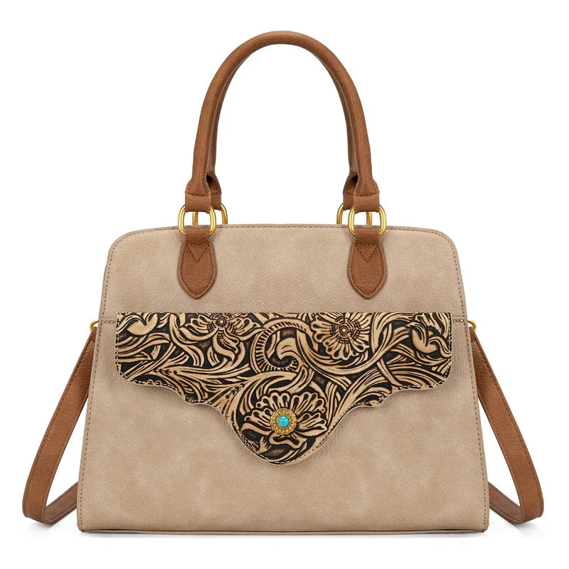 Montana West Tooled Floral Concealed Carry Satchel Crossbody Bag