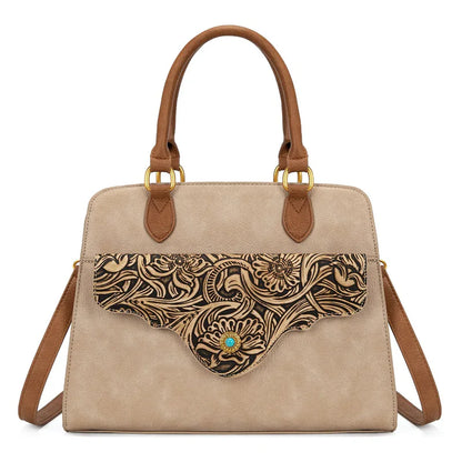 Montana West Tooled Floral Concealed Carry Satchel Crossbody Bag