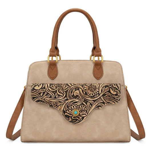 Montana West Tooled Floral Concealed Carry Satchel Crossbody Bag