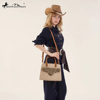 Montana West Tooled Floral Concealed Carry Satchel Crossbody Bag