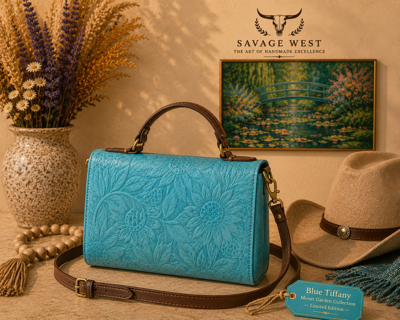 Savage Monet Garden Collection – Hand-Painted Leather Handbag