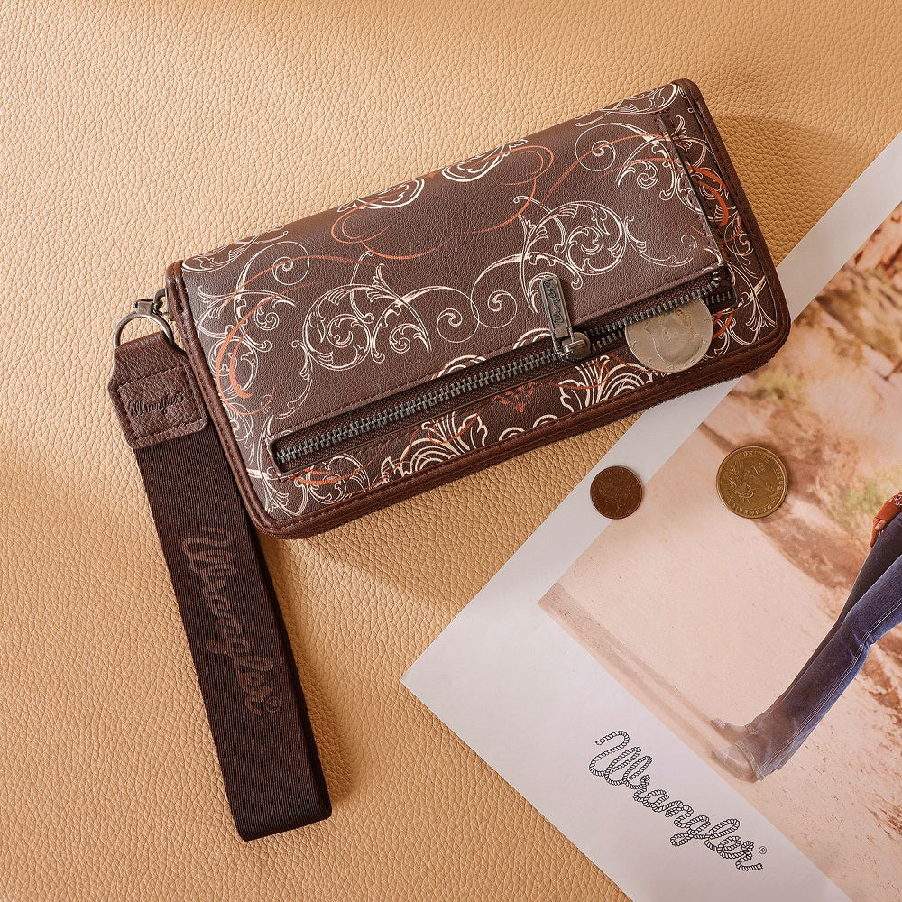 Wrangler Scroll Print Zip Around Wallet