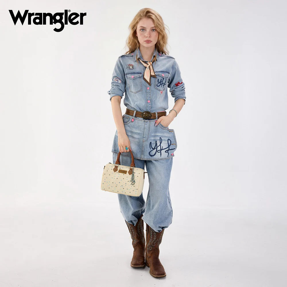 Wrangler Western Rhinestone Denim Boston Bag/Crossbody
