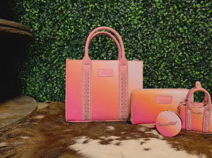 Wrangler Ombre Western Tote/Crossbody/Wallet/Montana West Mini Tote - Pink